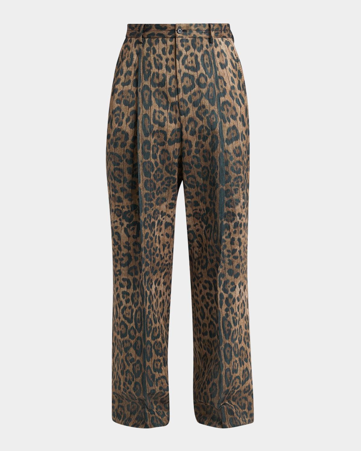 Men & apos;s Cheetah Printed Wide-Leg Pleated Trousers
