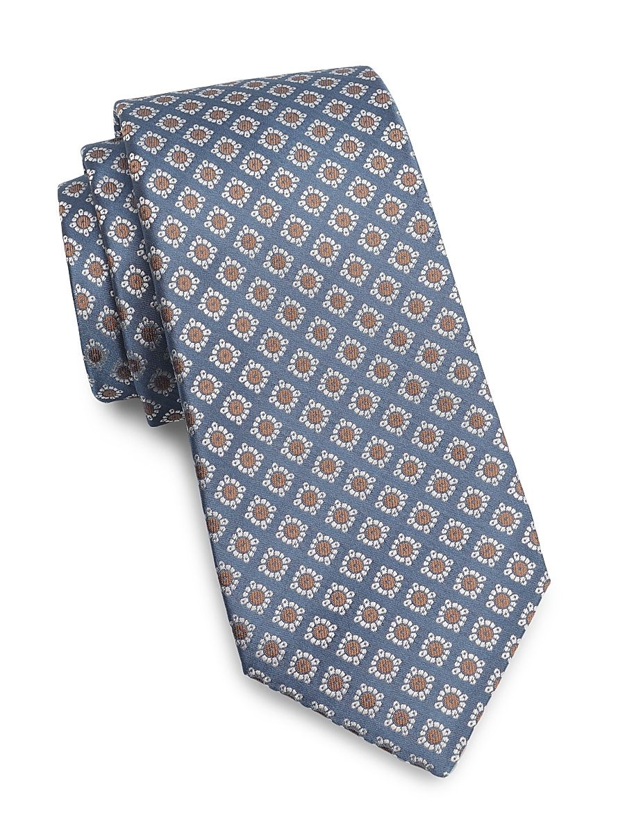 Men's Floral Medallion Silk Tie - Light Blue