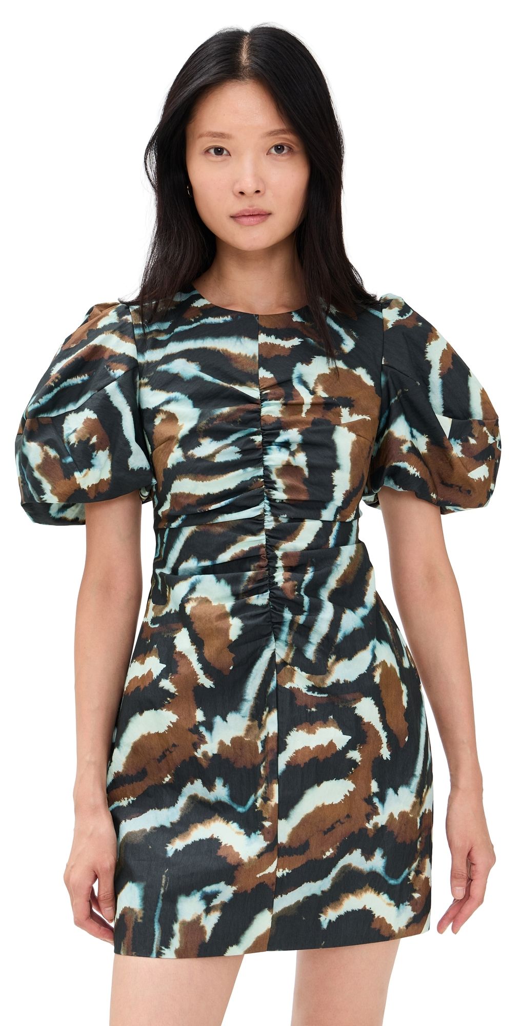 AMUR Tanner Puff Sleeve Mini Dress Aerial Terrain 6