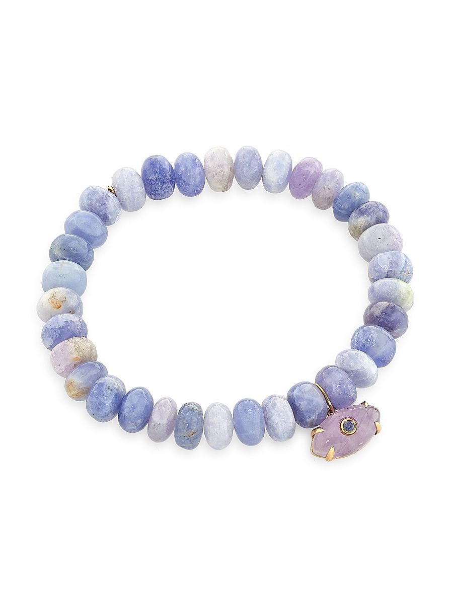 Women's 14K Yellow Gold & Multi-Gemstone Beaded Evil Eye Stretch Bracelet - Yellow Gold