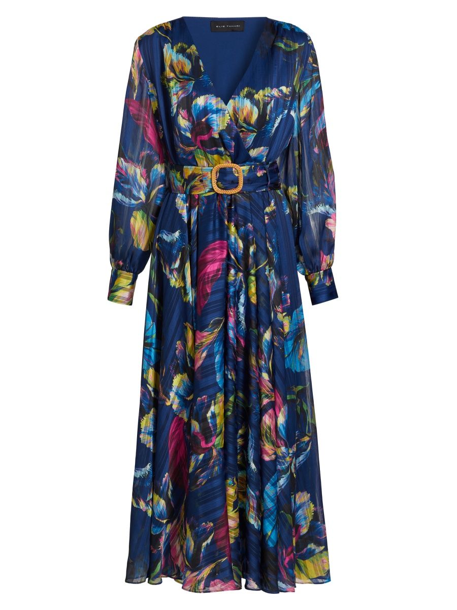 Elie Tahari Women's Milena Floral Belted Maxi Dress - Daphnes Garden Print - Size 12