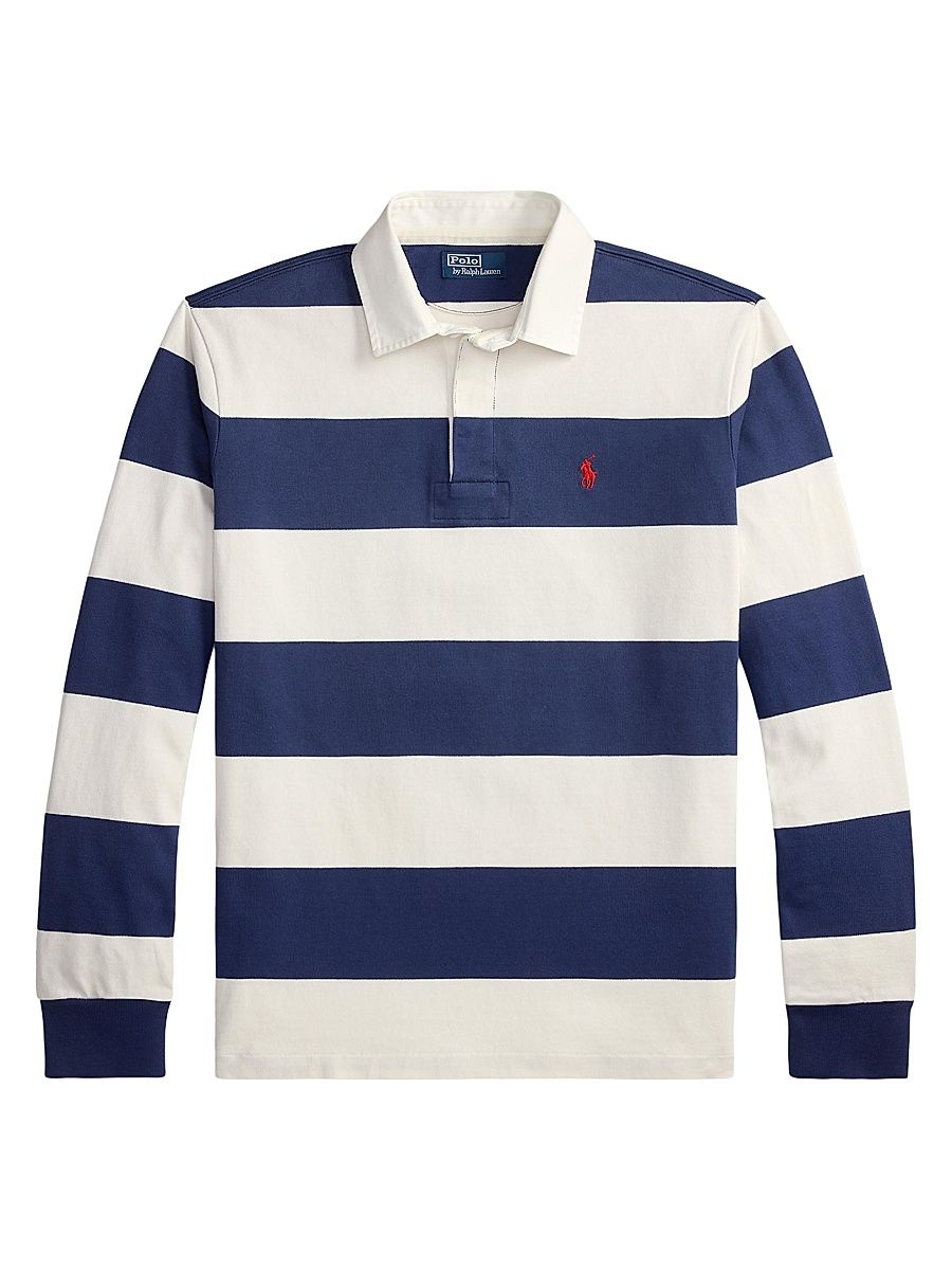 Men's Rugby Striped Cotton Shirt - Dark Cobalt Deckwash White - Size XXL