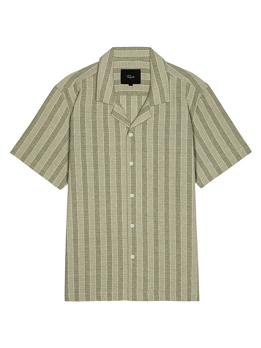 Men's Fielder Striped Cotton Short-Sleeve Shirt - Sage Brush Stripe - Size XL