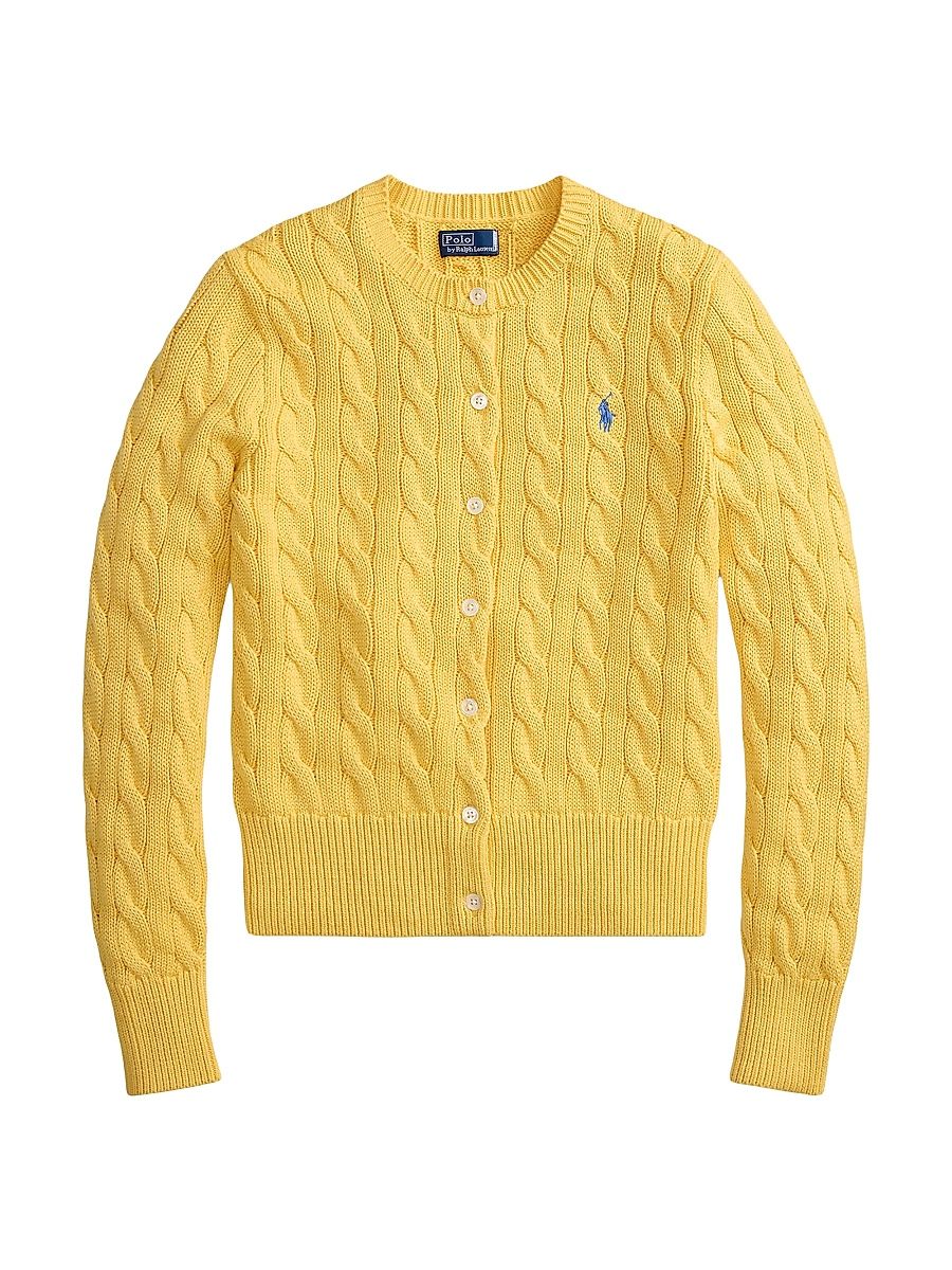 Women's Pony Cotton Cable-Knit Cardigan - Beach Yellow - Size XS