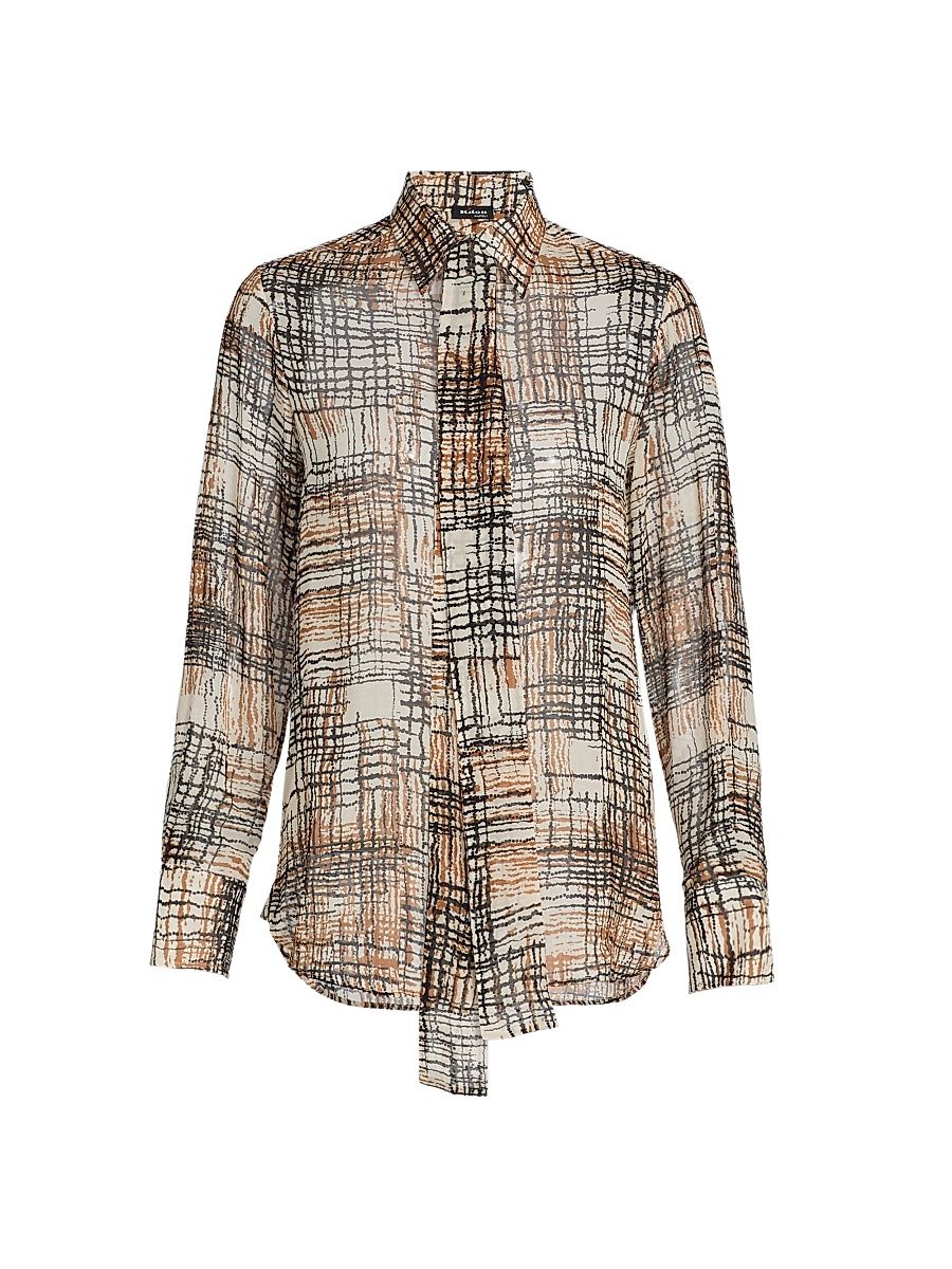 Women's Silk Printed Chiffon Shirt - Black Leather - Size 8