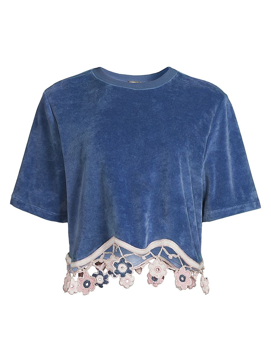 Women's Peony Crocheted Hem Cover-Up Top - Navy - Size Large