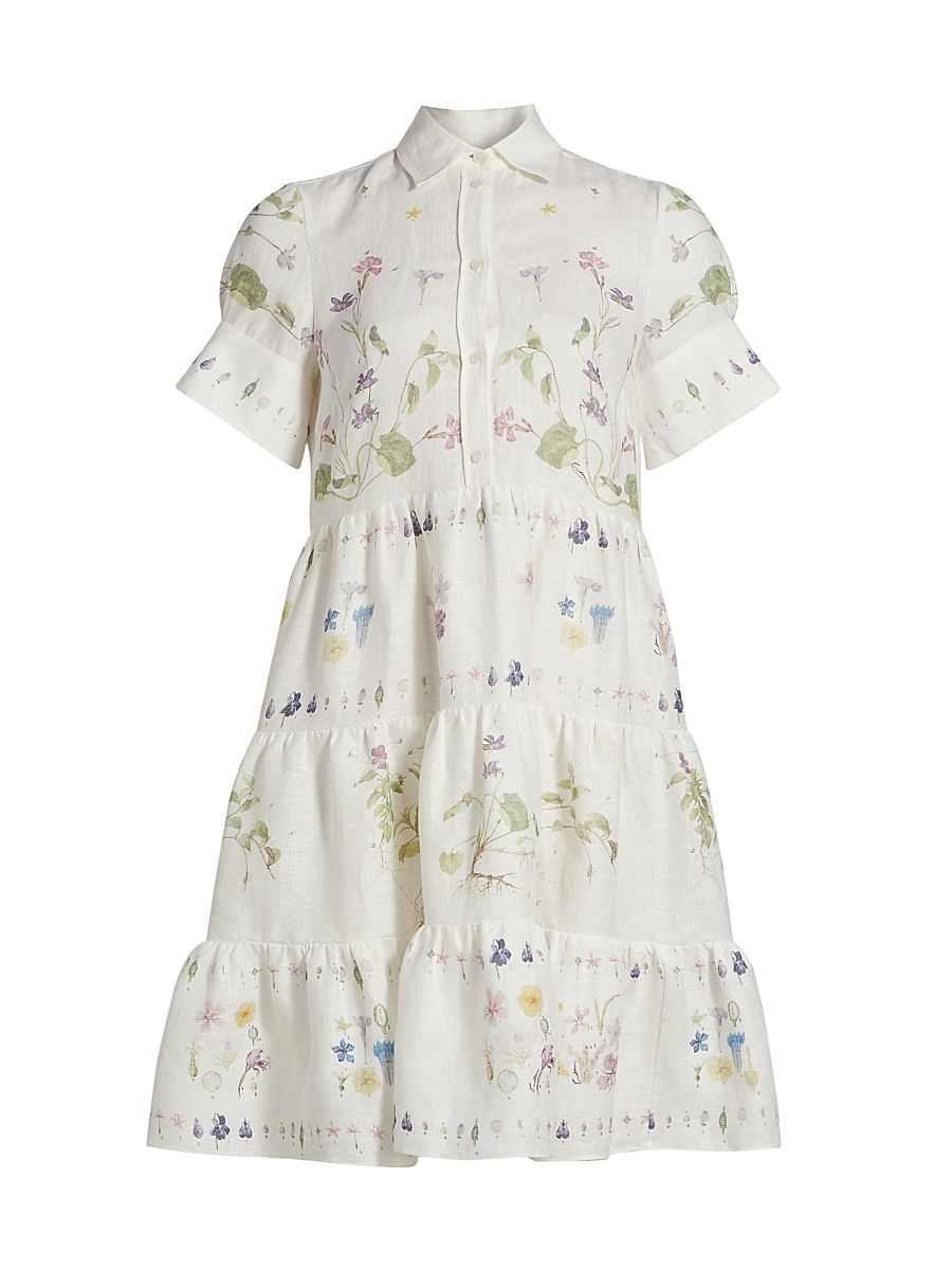 Women's Botanical Short-Sleeve Mini Shirtdress - Botanical Garden White - Size 8