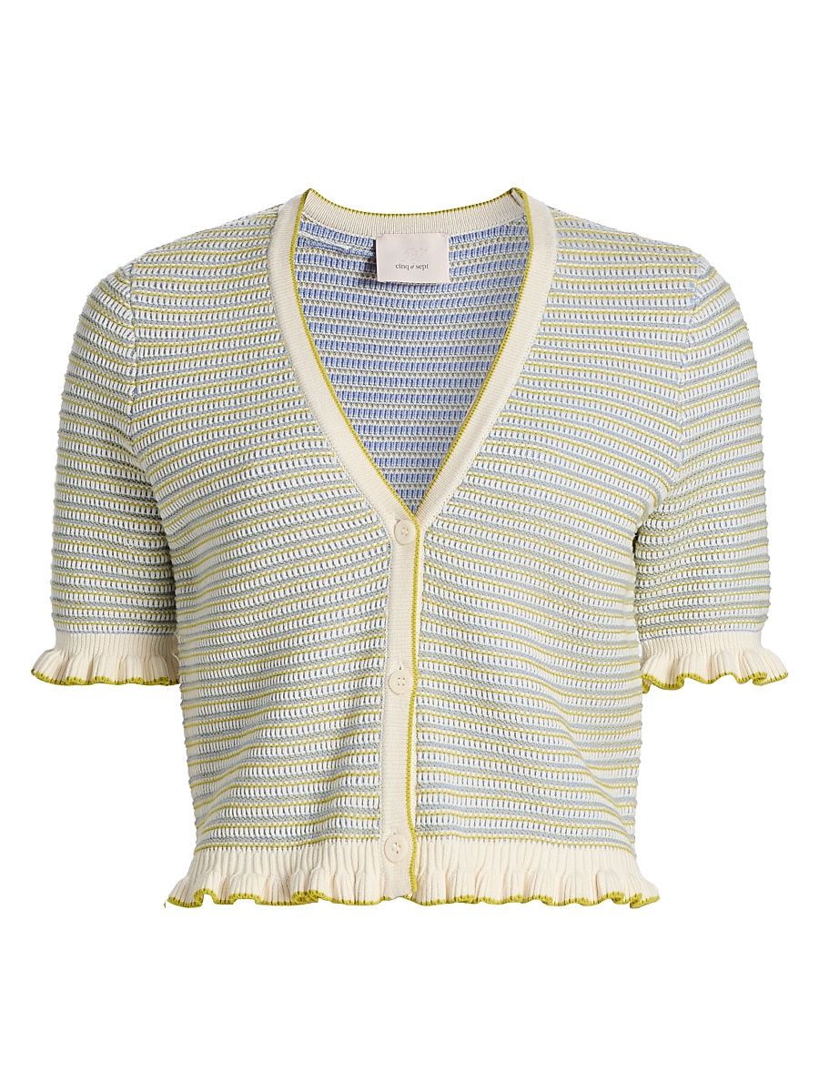 Women's Clem Textured Striped Crop Cardigan - Twlight Mist Multi - Size XL