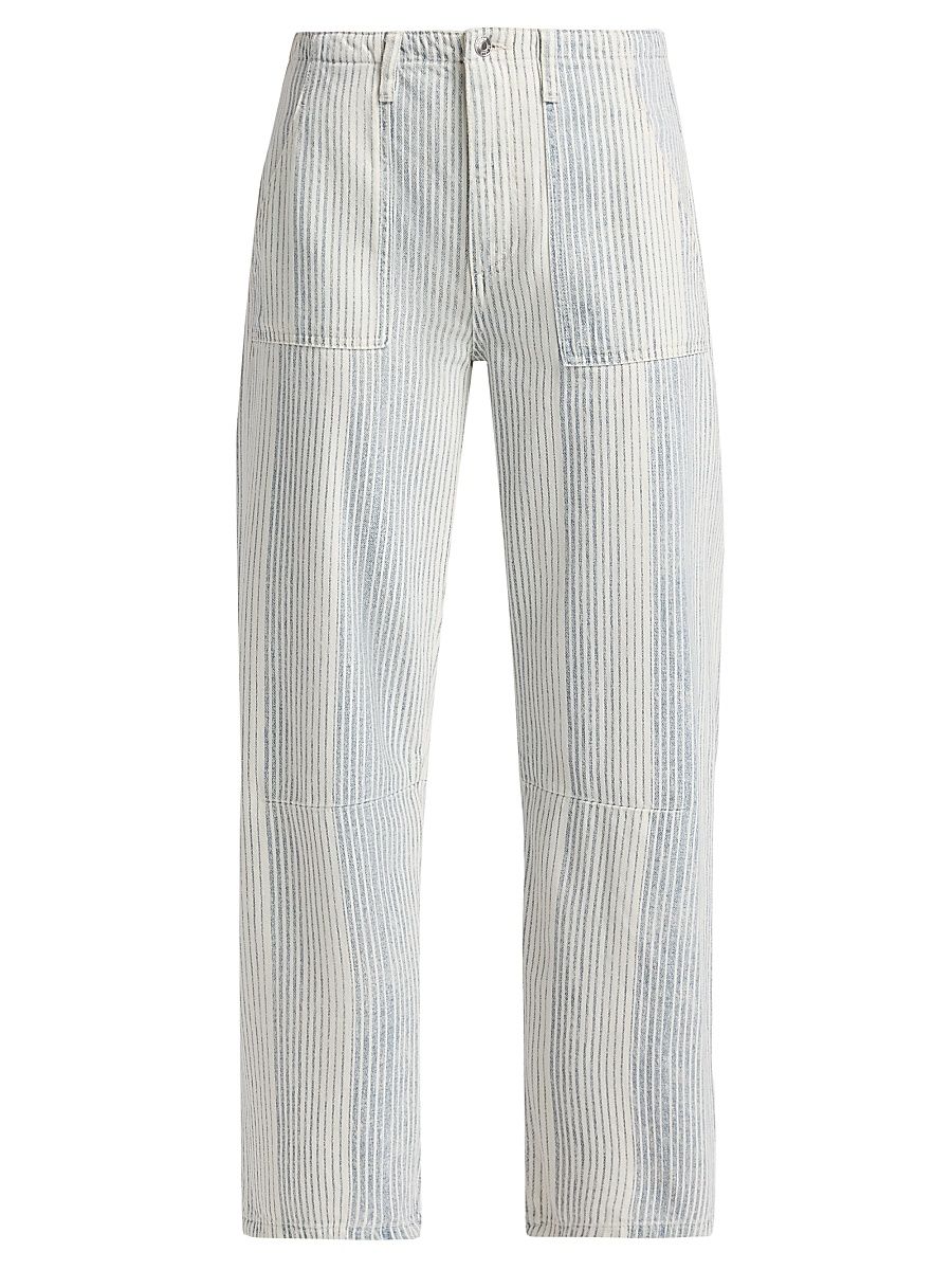 Women's Stripe Utility Mid-Rise Soft Barrel Crop Jeans - Summer Stripe - Size 31