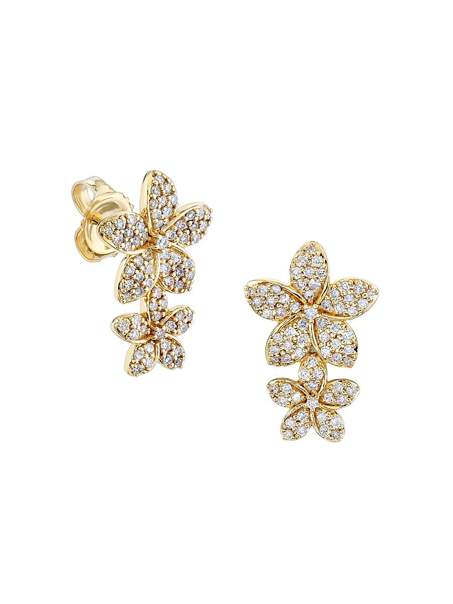 Women's Double Plumeria 14K Gold & Diamond Earrings - Gold