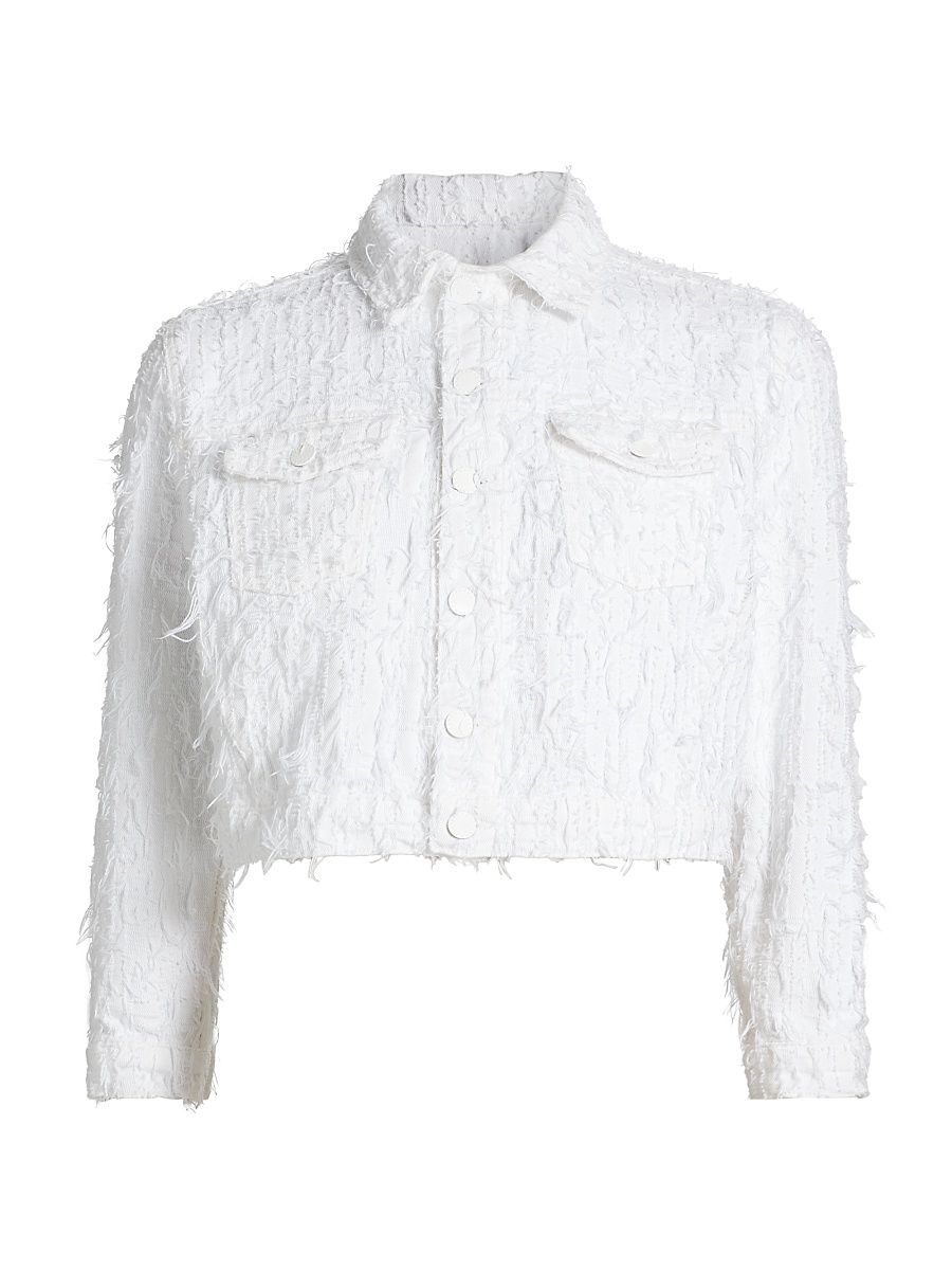 Women's Koda Texured Denim Cropped Jacket - Blanc - Size Large
