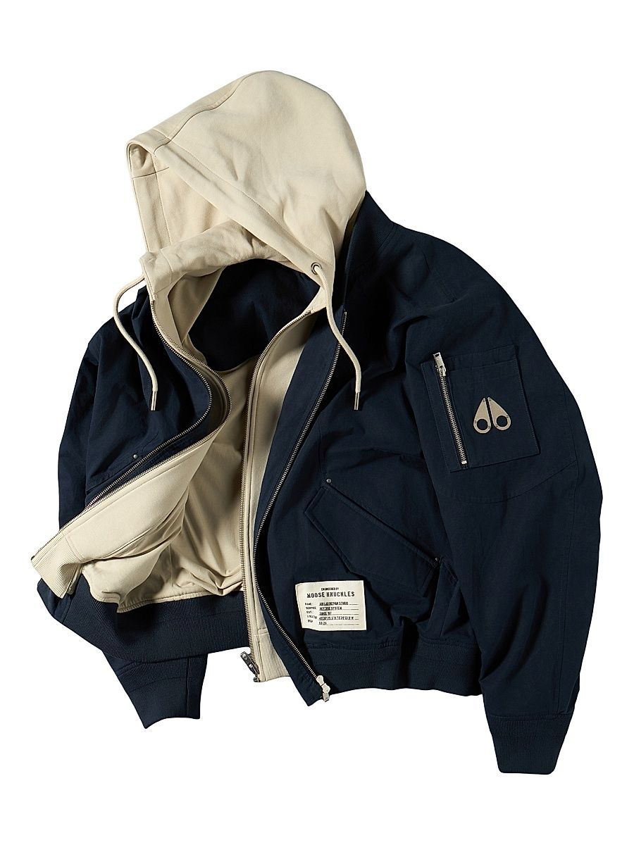 Men's Skylark Cotton Canvas Bomber Jacket - Navy Alabaster - Size Large