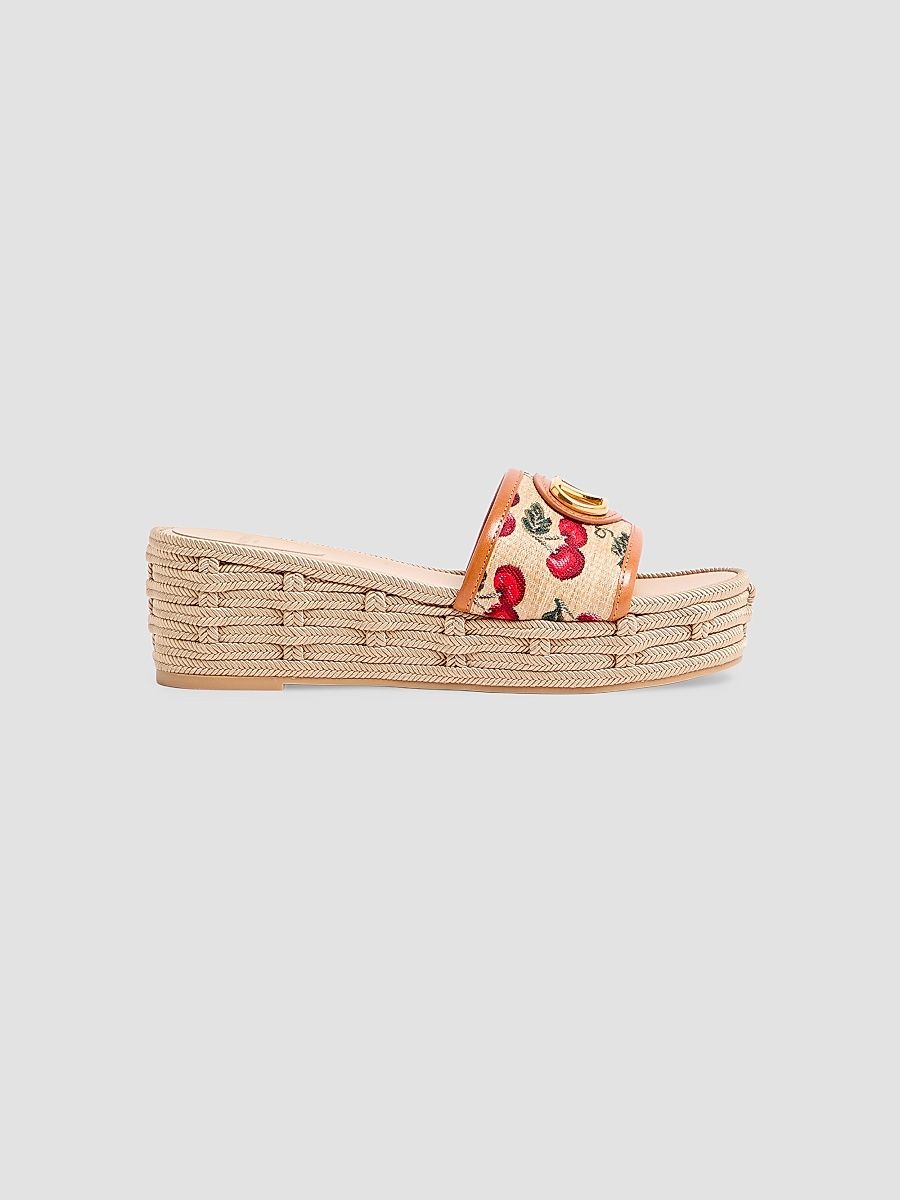 Women's VLogo Signature 60MM Flatform Sandals in Jacquard Raffia - Natural Red - Size 12