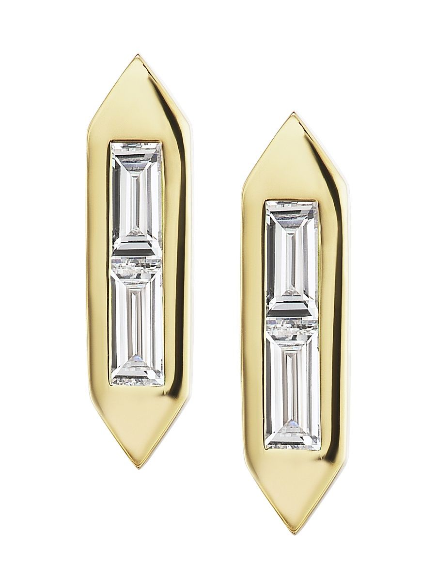 Women's Signature 18K Yellow Gold & Diamond Line Studs - Gold