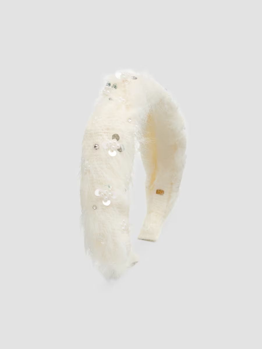 Bari Lynn Girl's Girl's Embellished Faux Fur Headband - White