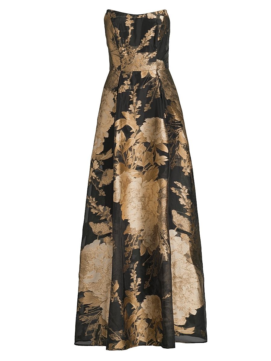 Women's Willow Floral Metallic Organza Gown - Black Gold - Size 16