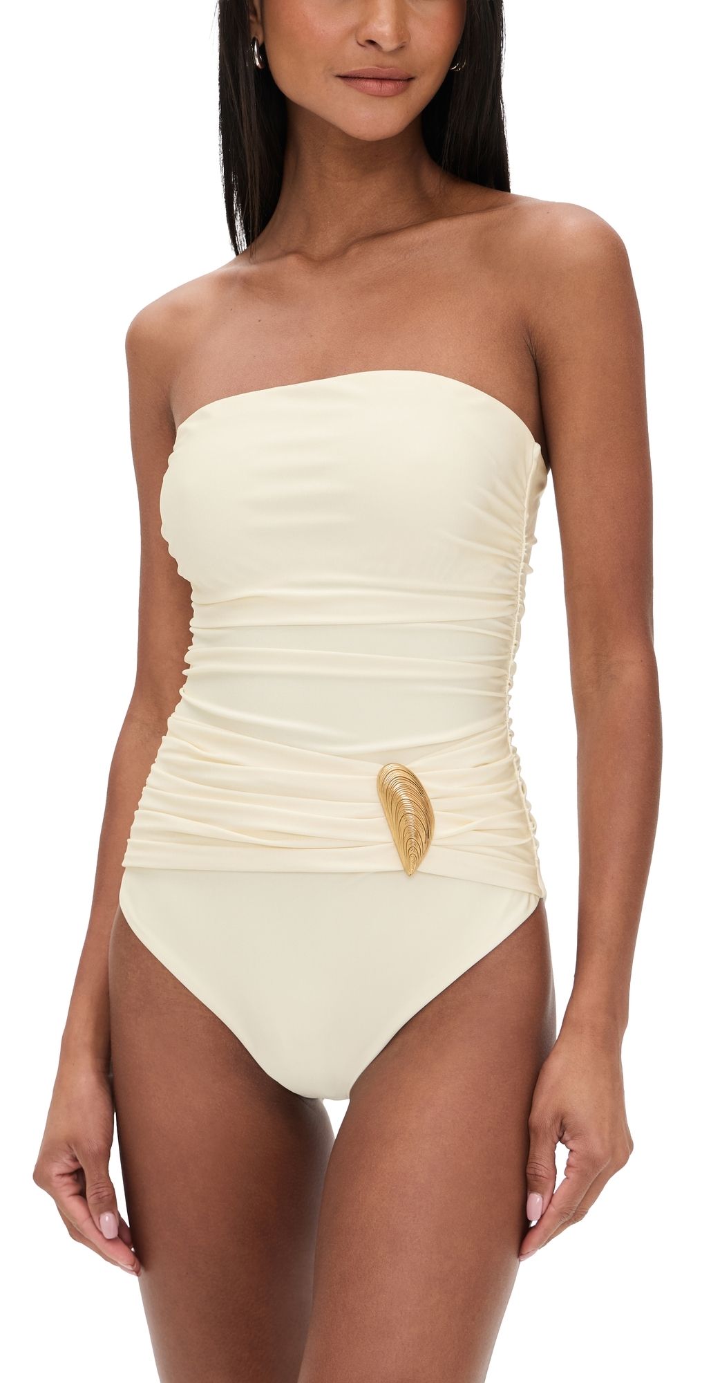 SIMKHAI Lorena Shell Strapless One Piece Porcelain S