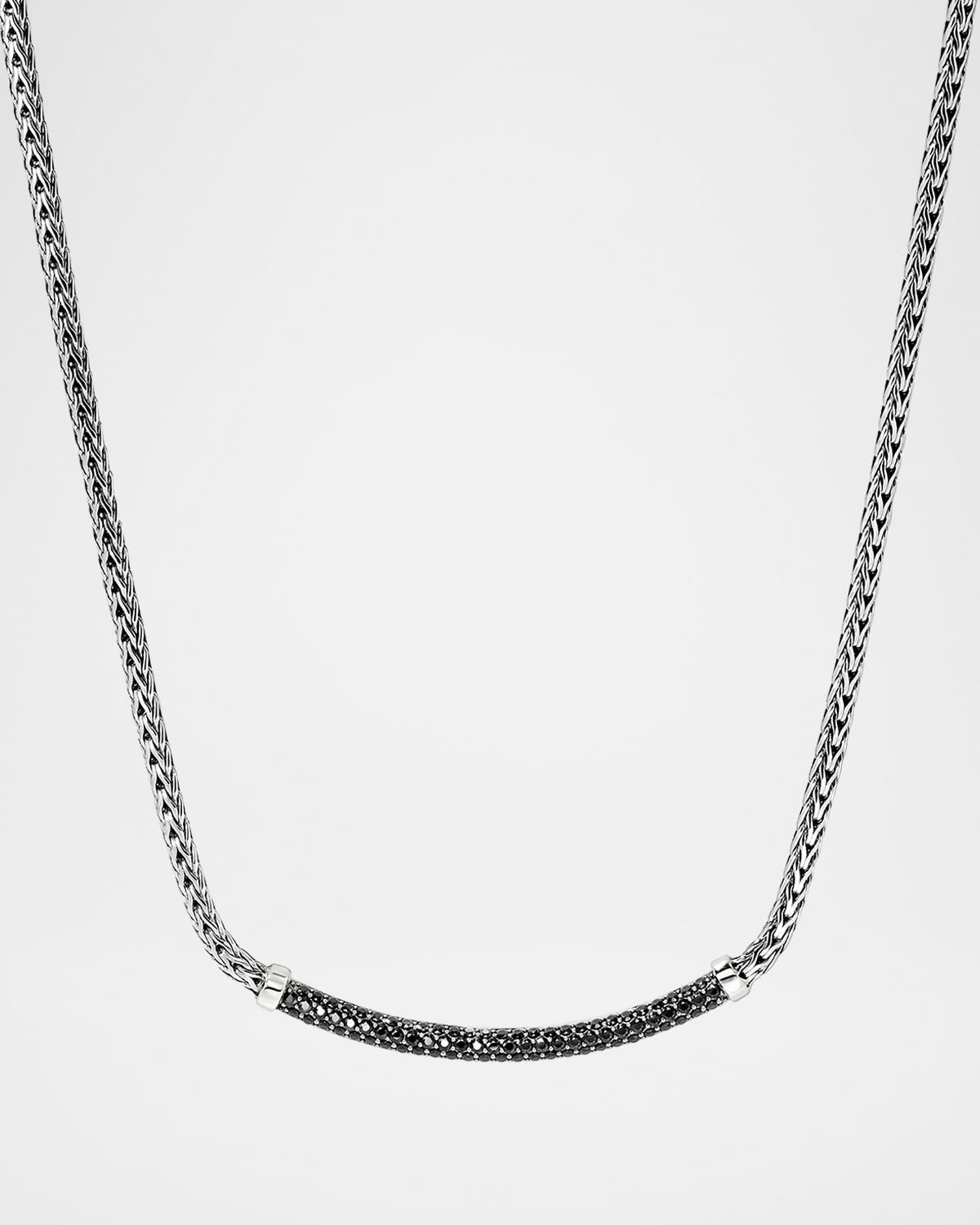 JH Essential Sterling Silver Black Sapphire Pave Station Necklace, 2.5mm