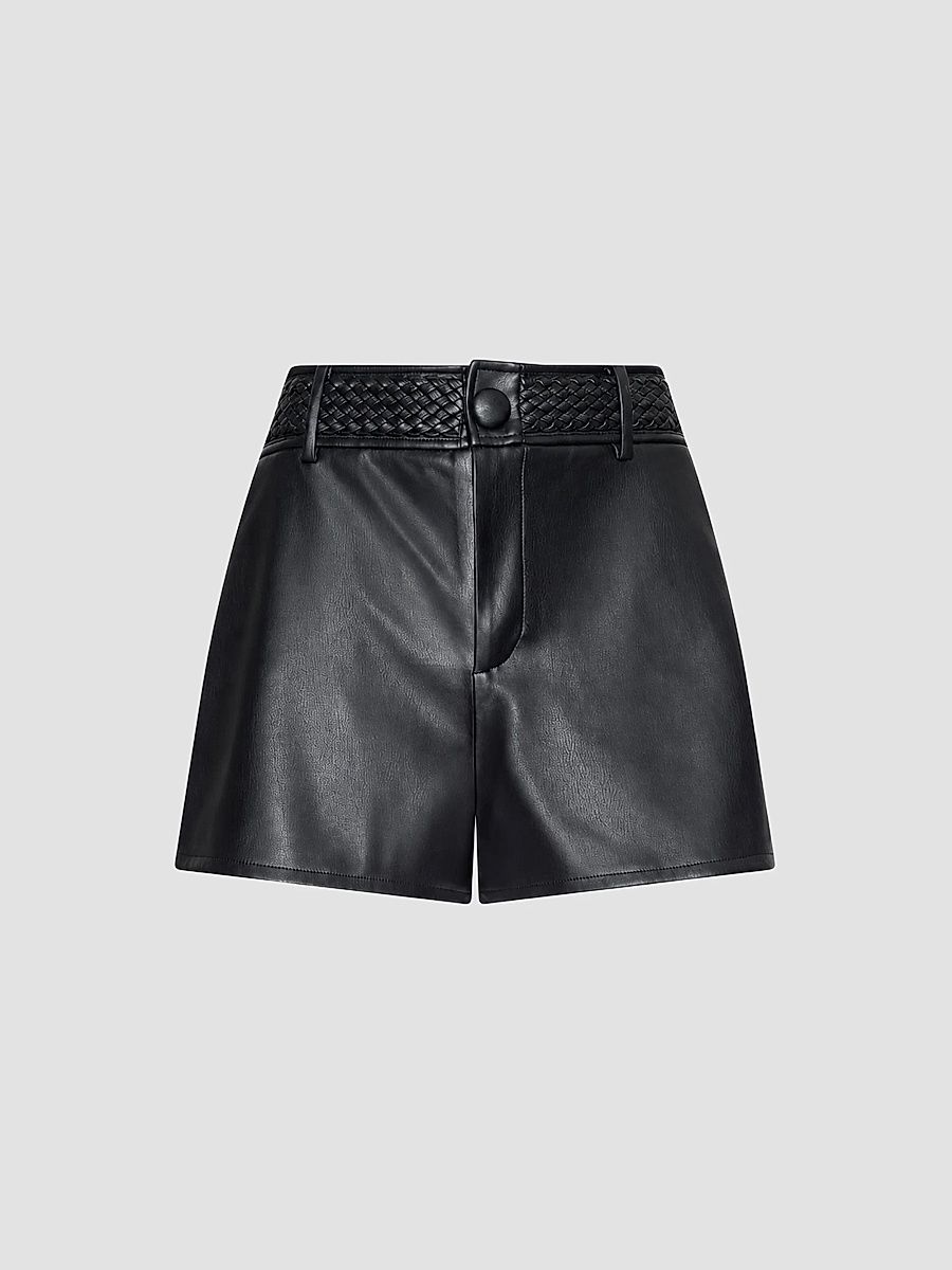 Women's Virelle Braided-Waistband Faux-Leather Shorts - Black - Size 14