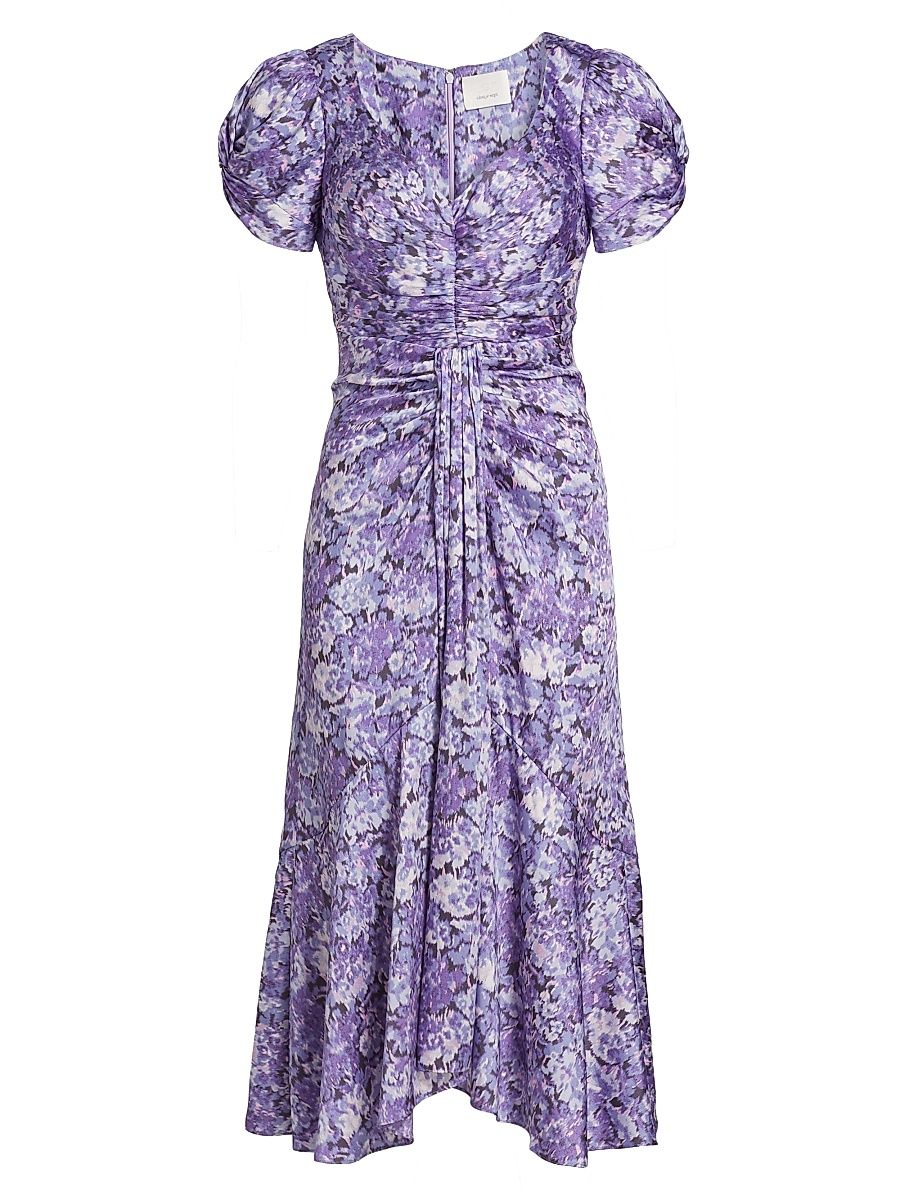 Women's Walker Painted Hydrangea Tie-Waist Midi-Dress - Lilac Wine Multi - Size 4