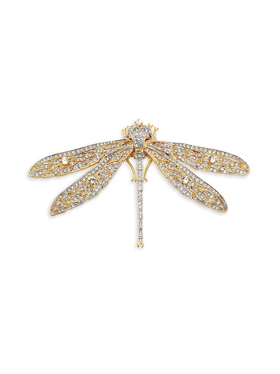 Women's 22K-Gold-Plated & Glass Crystal Dragonfly Brooch - Gold Crystal