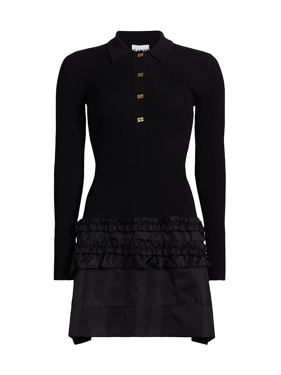 Women's Mélange Rib-Knit A-Line Minidress - Black - Size XL