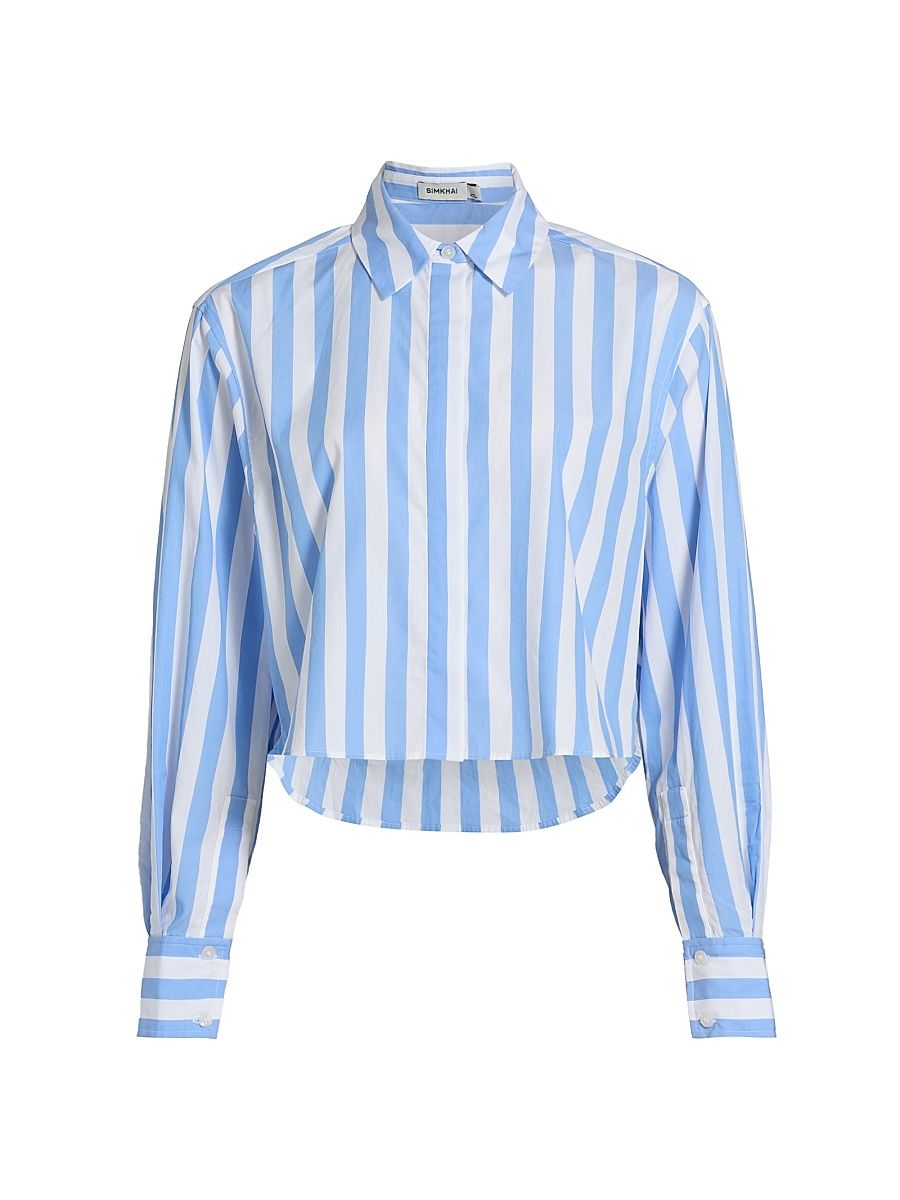 Women's Renata Striped Cropped Shirt - French Blue Stripe - Size XL