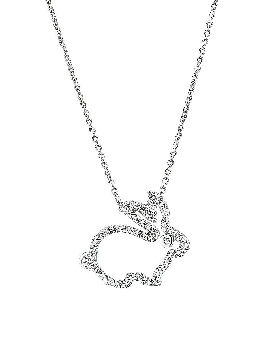 Women's Tiny Treasures 18K White Gold & 0.23 TCW Diamond Bunny Pendant Necklace - White Gold