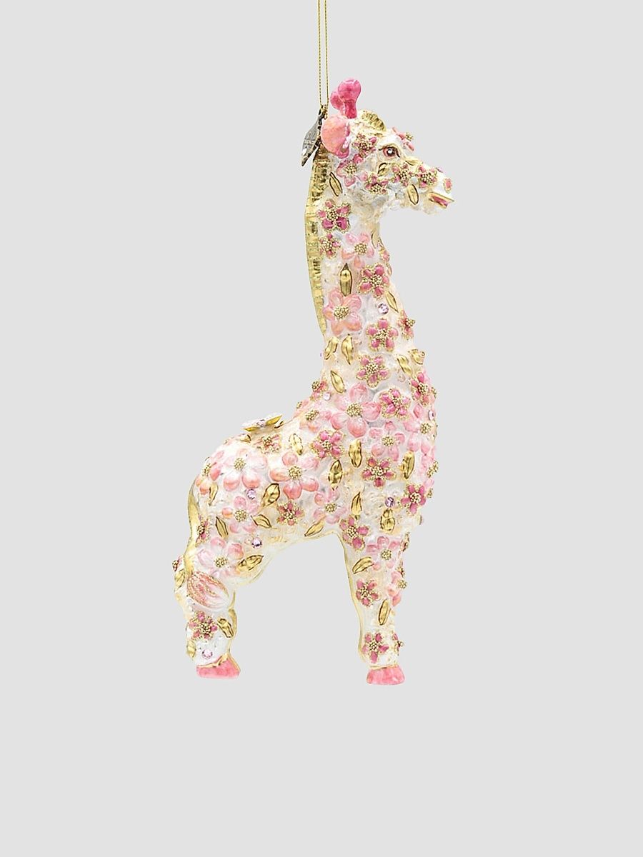 Pink Floral Giraffe Christmas Ornament
