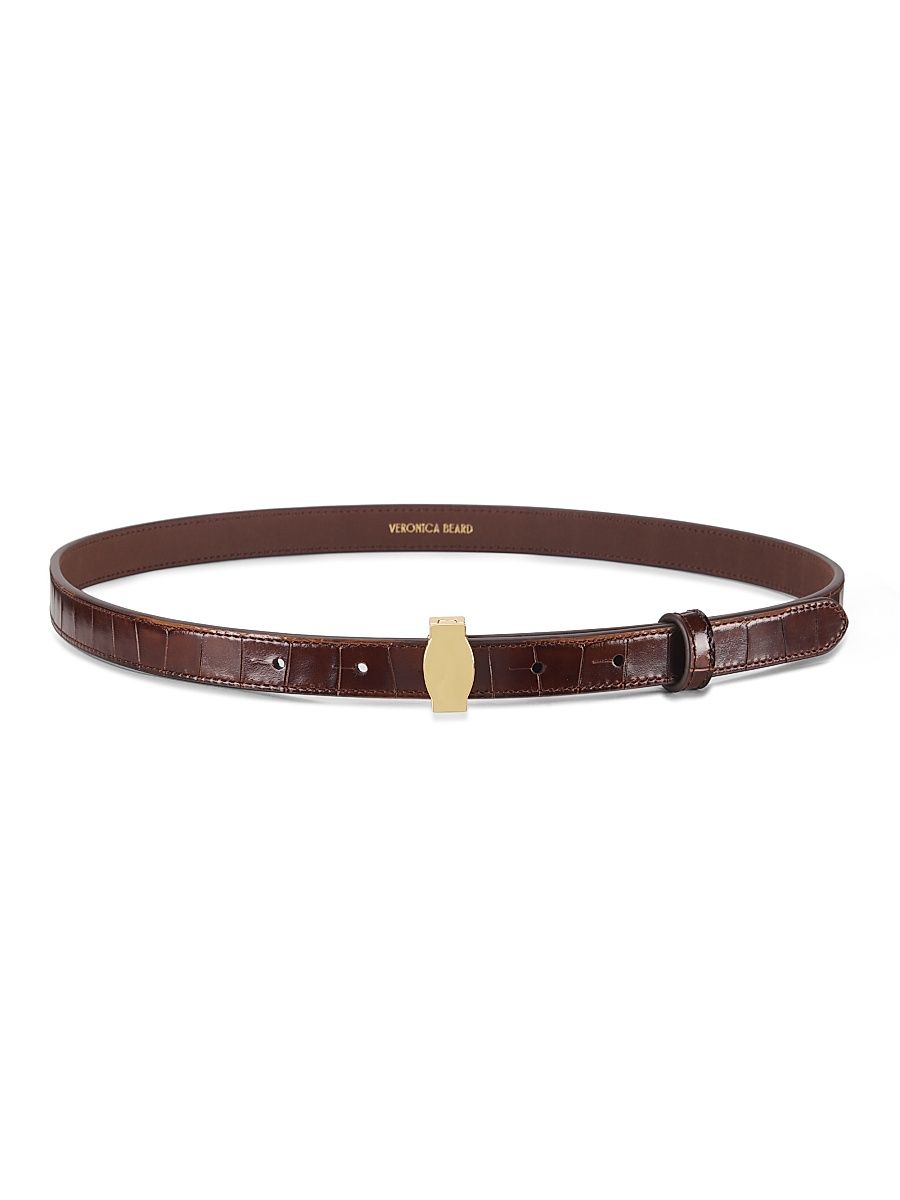 Women's Dash Croc-Embossed Leather Belt - Chestnut - Size Medium