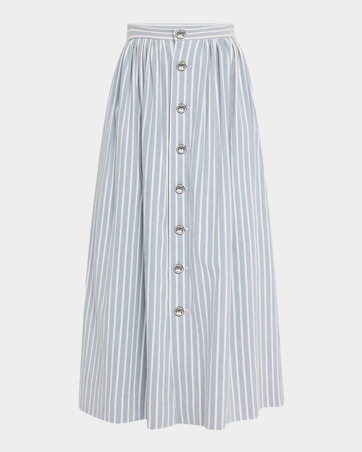 Bryce Stripe Denim Button-Front Midi Skirt