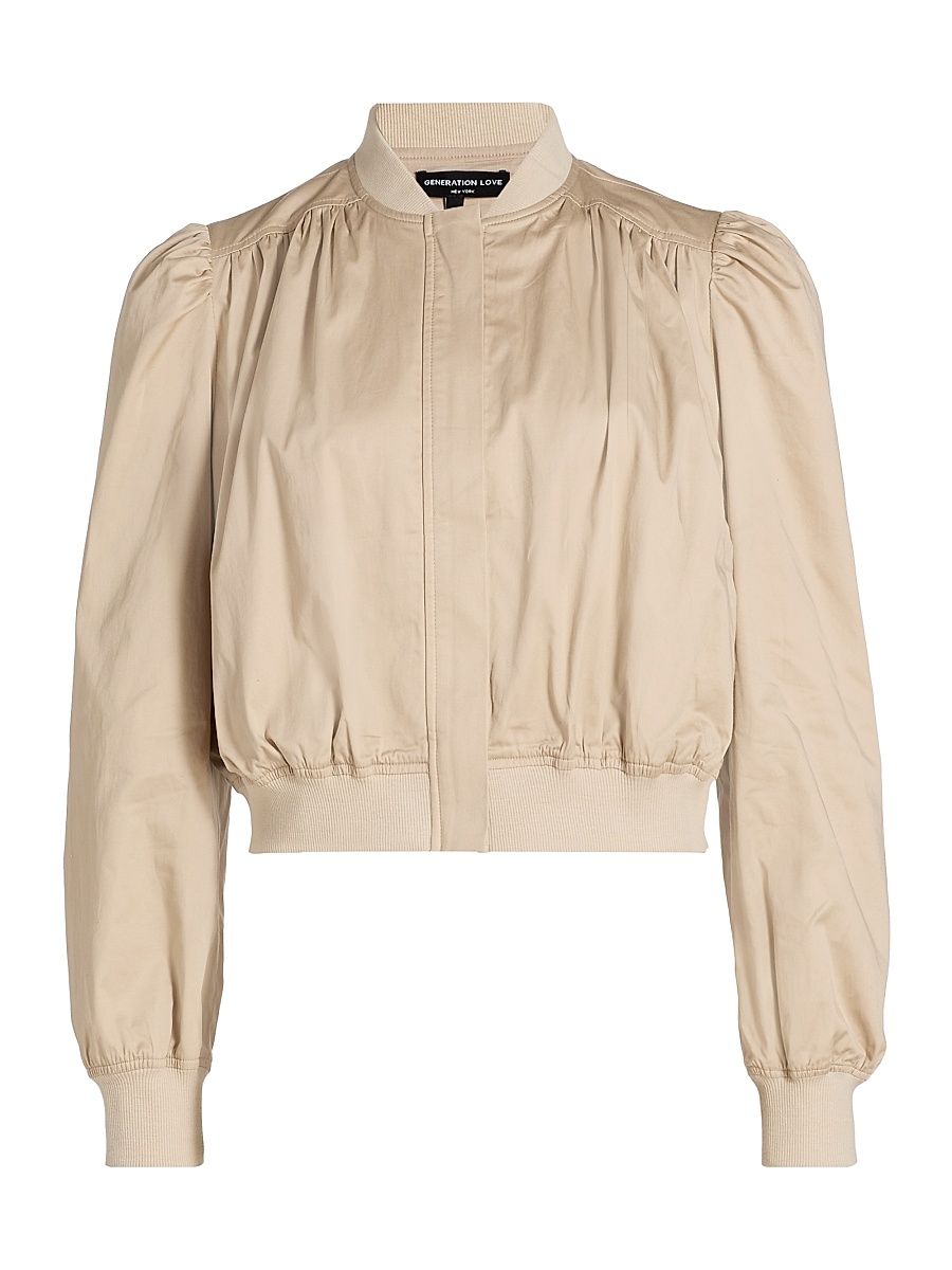 Women's Sariah Cotton Sateen Crop Bomber Jacket - Light Khaki - Size XL