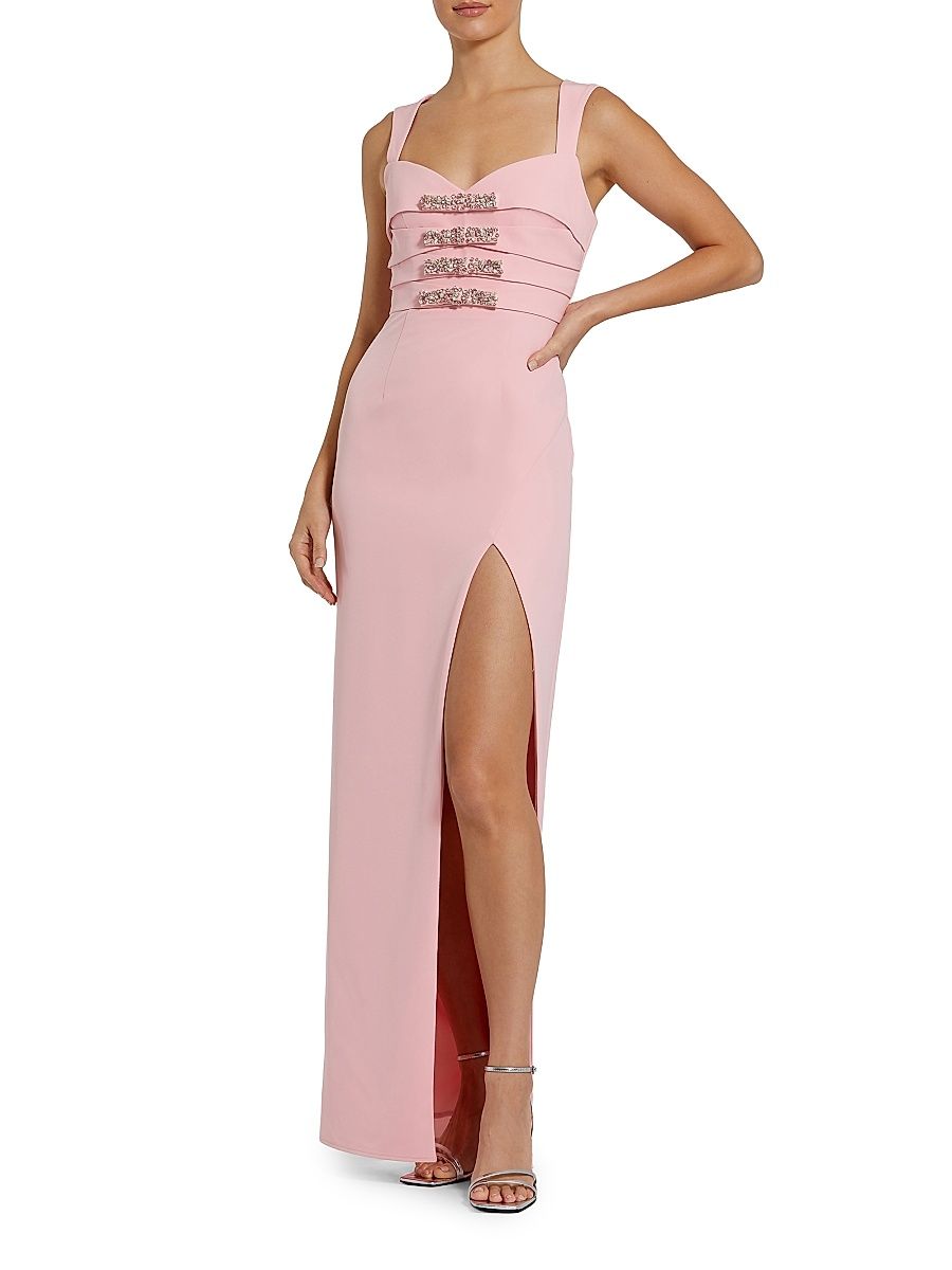 Women's Embellished Bow Crepe Column Gown - Blush - Size 12