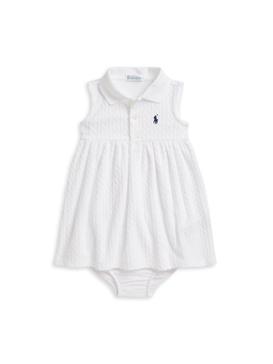 Baby Girl's Cable-Knit Terry Polo Dress & Bloomers Set - White - Size 9 Months