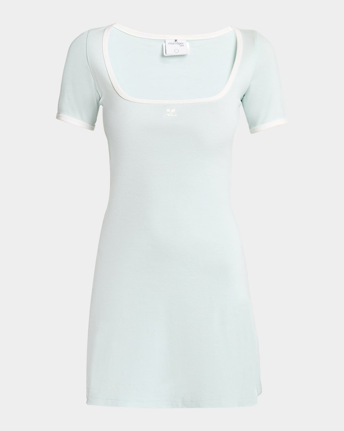 Contrast-Trim Short-Sleeve Mini T-Shirt Dress