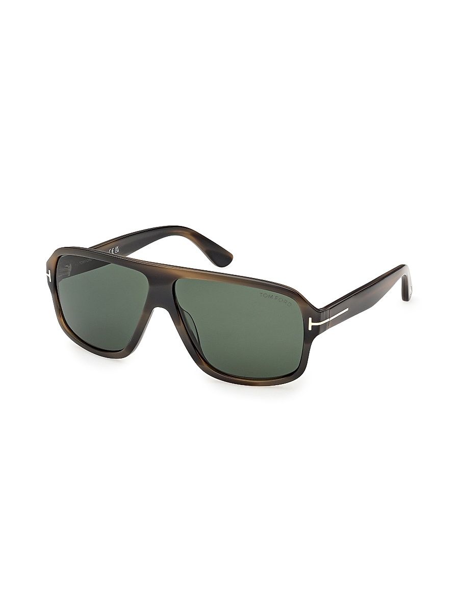 Men's William 63MM Havana Navigator Sunglasses - Brown Green