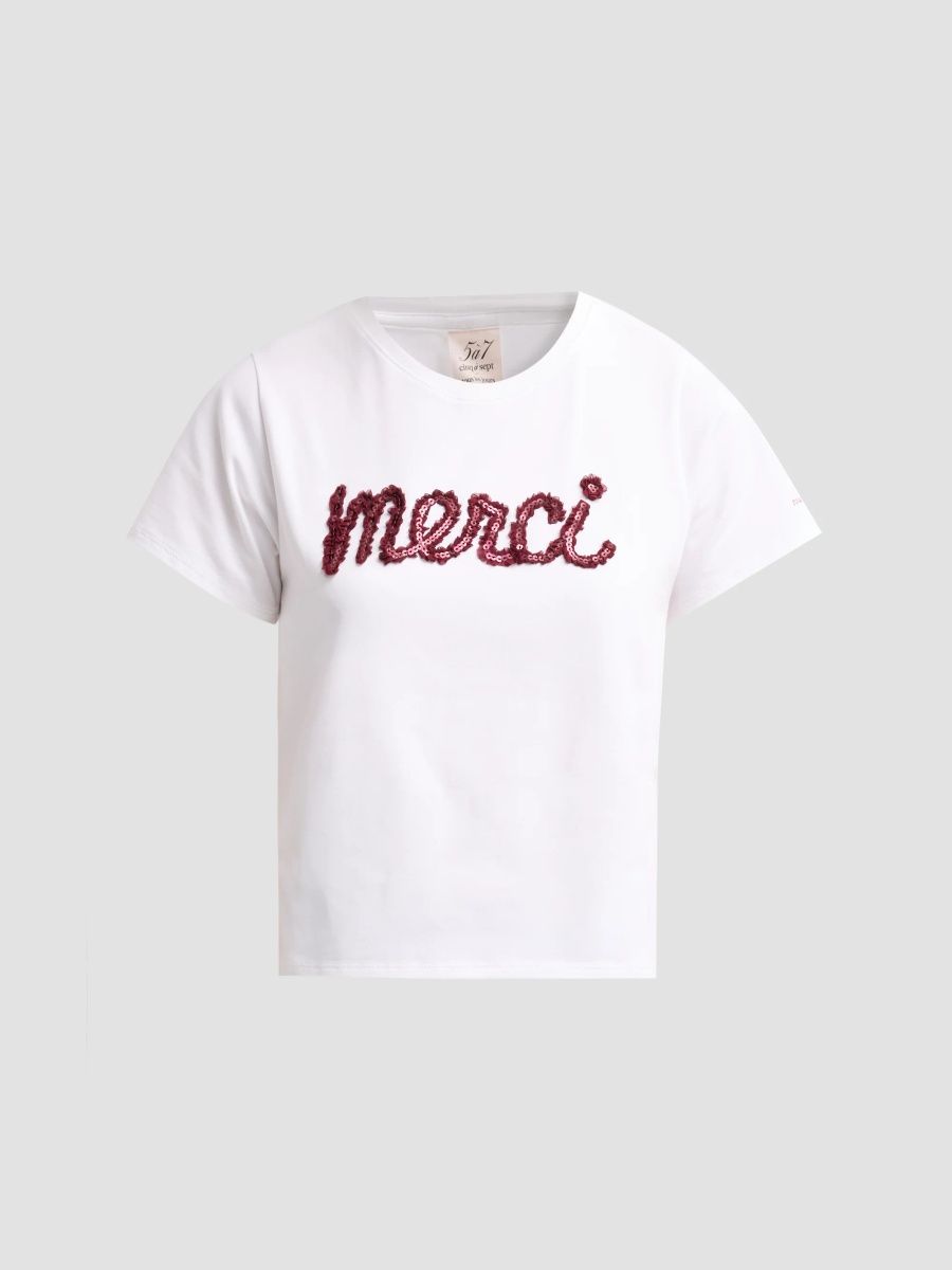 Women's Merci Ruffle Shrunken T-Shirt - White Black Cherry - Size XL