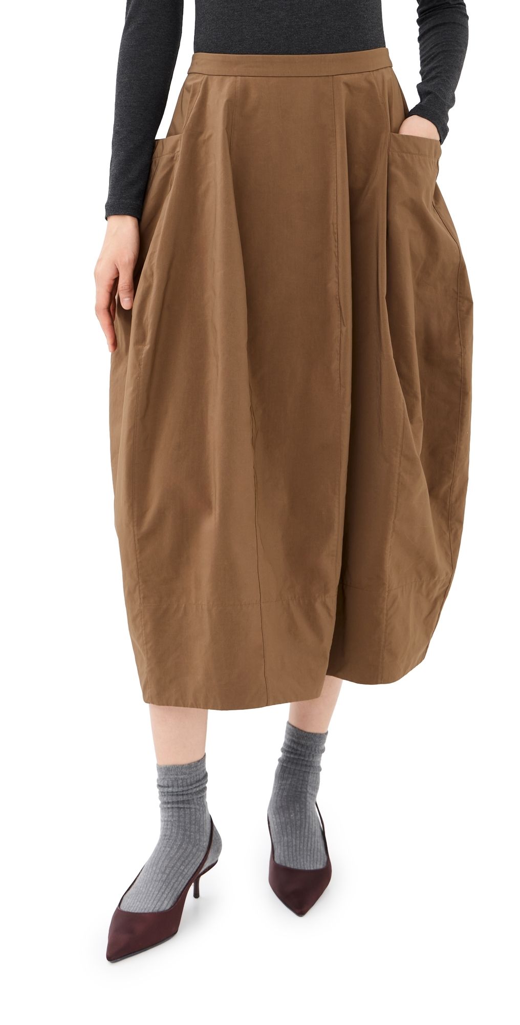 Tibi Nylon Lantern Skirt Caramel Latte 14