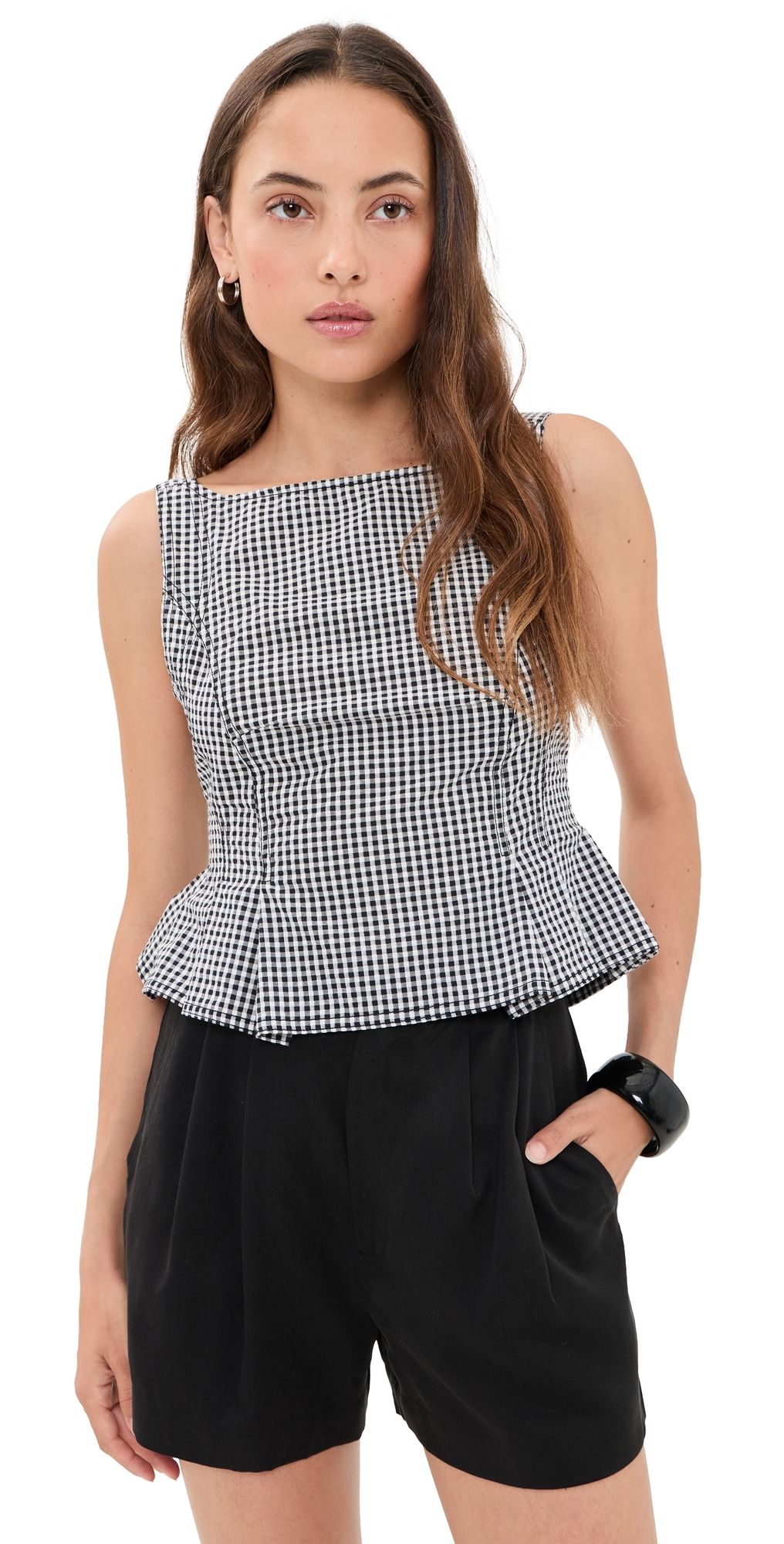 Free People Sunfaded Top Black And White Comb XS