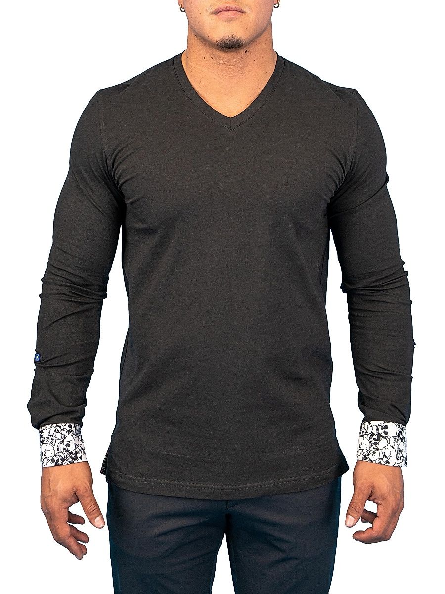 Men's V-Neck Edison Skull Cuff - Black - Size Medium