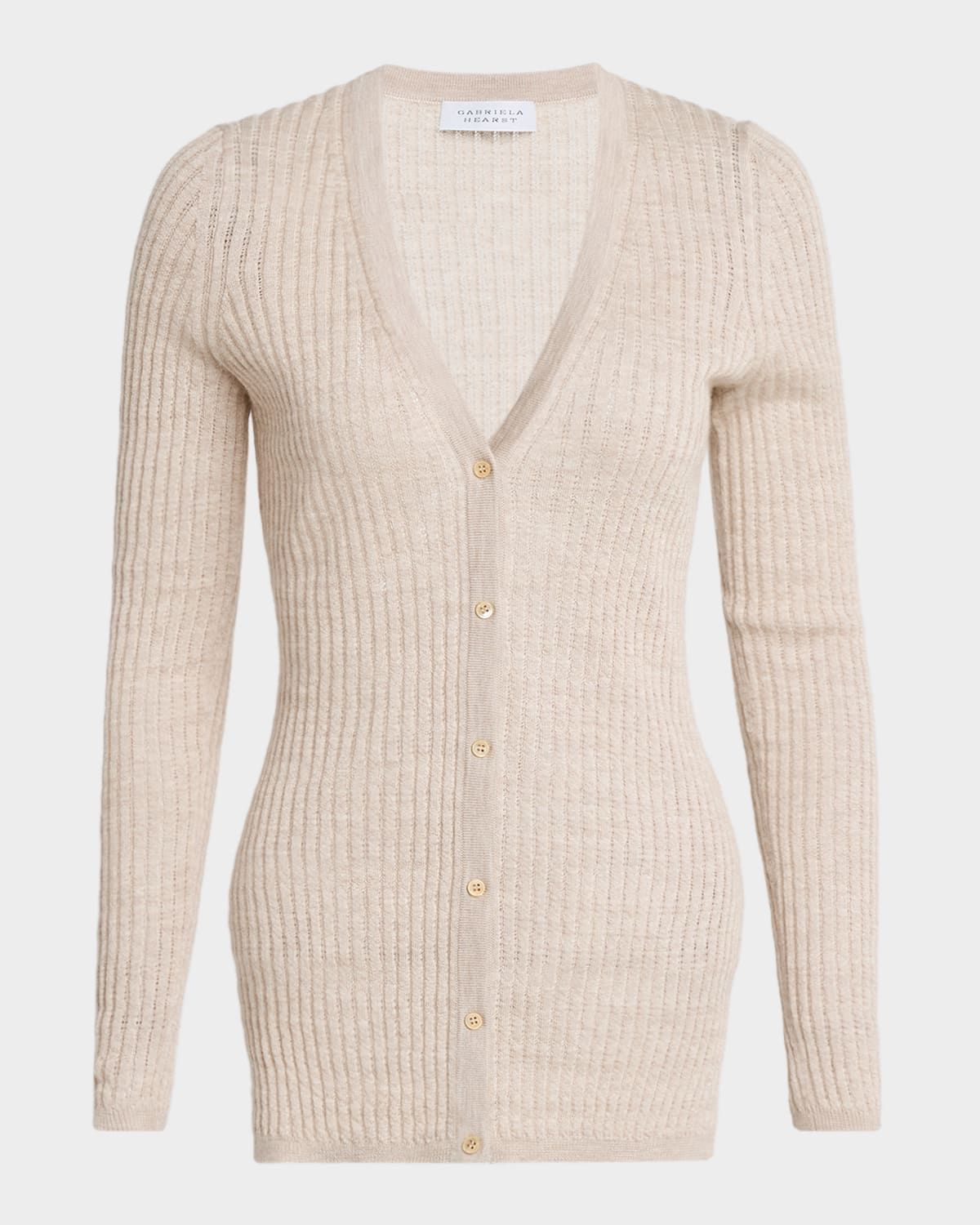 Emma Cashmere Pointelle Rib V-Neck Cardigan