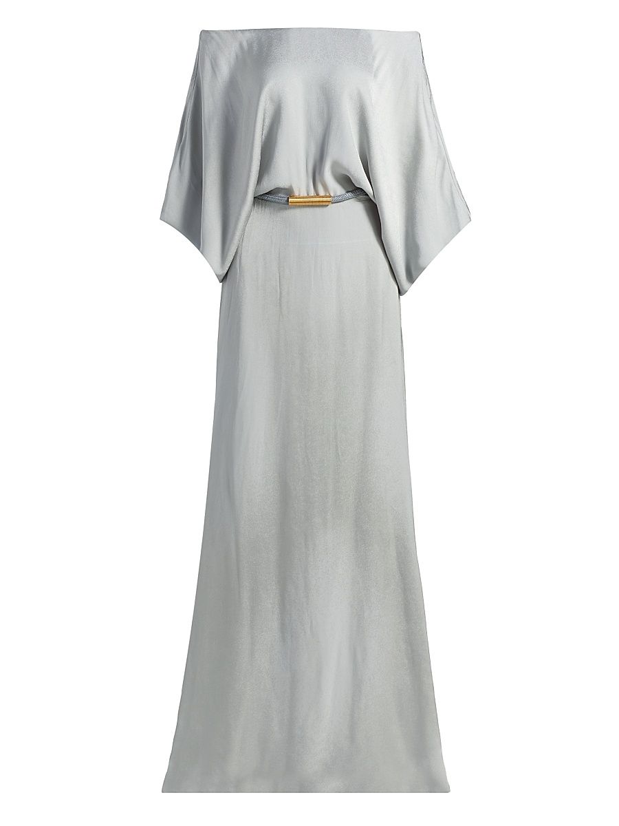 Women's Lorella Off-the-Shoulder Belted Maxi Dress - Silver - Size Medium
