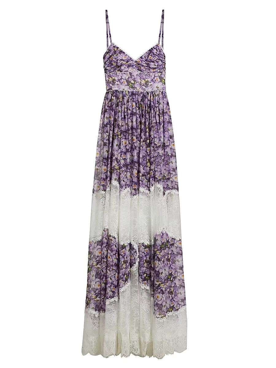 Women's Floral & Lace Tiered Slipdress Gown - Lilac Multi - Size 16