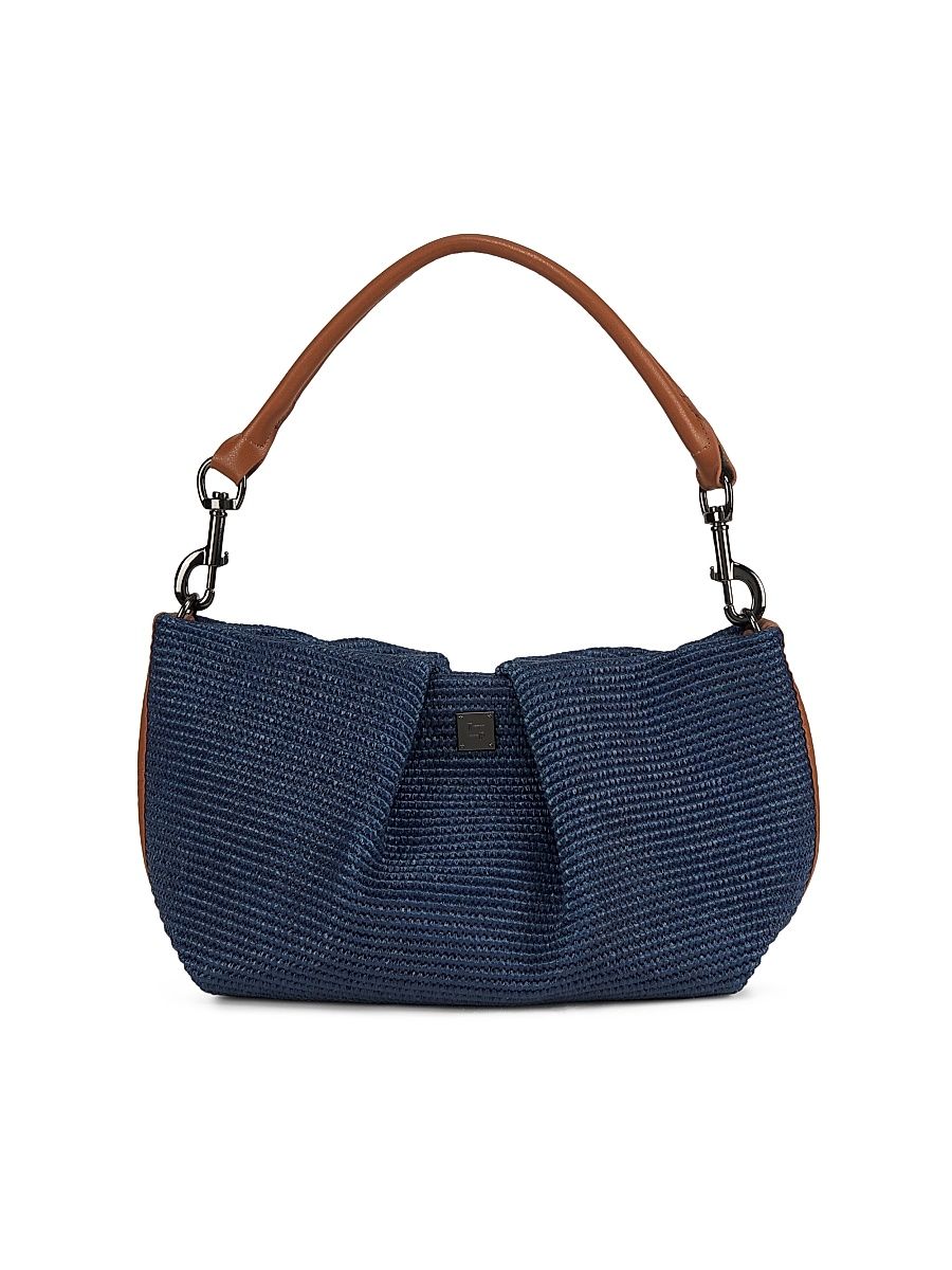 Women's Savannah Raffia Shoulder Bag - Navy Raffia