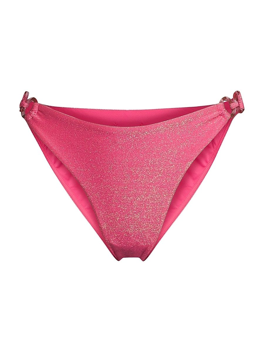 Women's Shimmer O-Ring Bikini Bottom - Shimmer Pink - Size Large