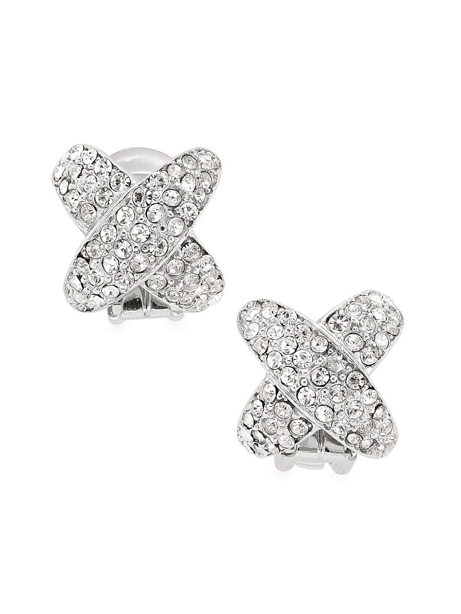 Women's Rhodium-Plated & Glass Crystal X Clip-On Earrings - Crystal Silver