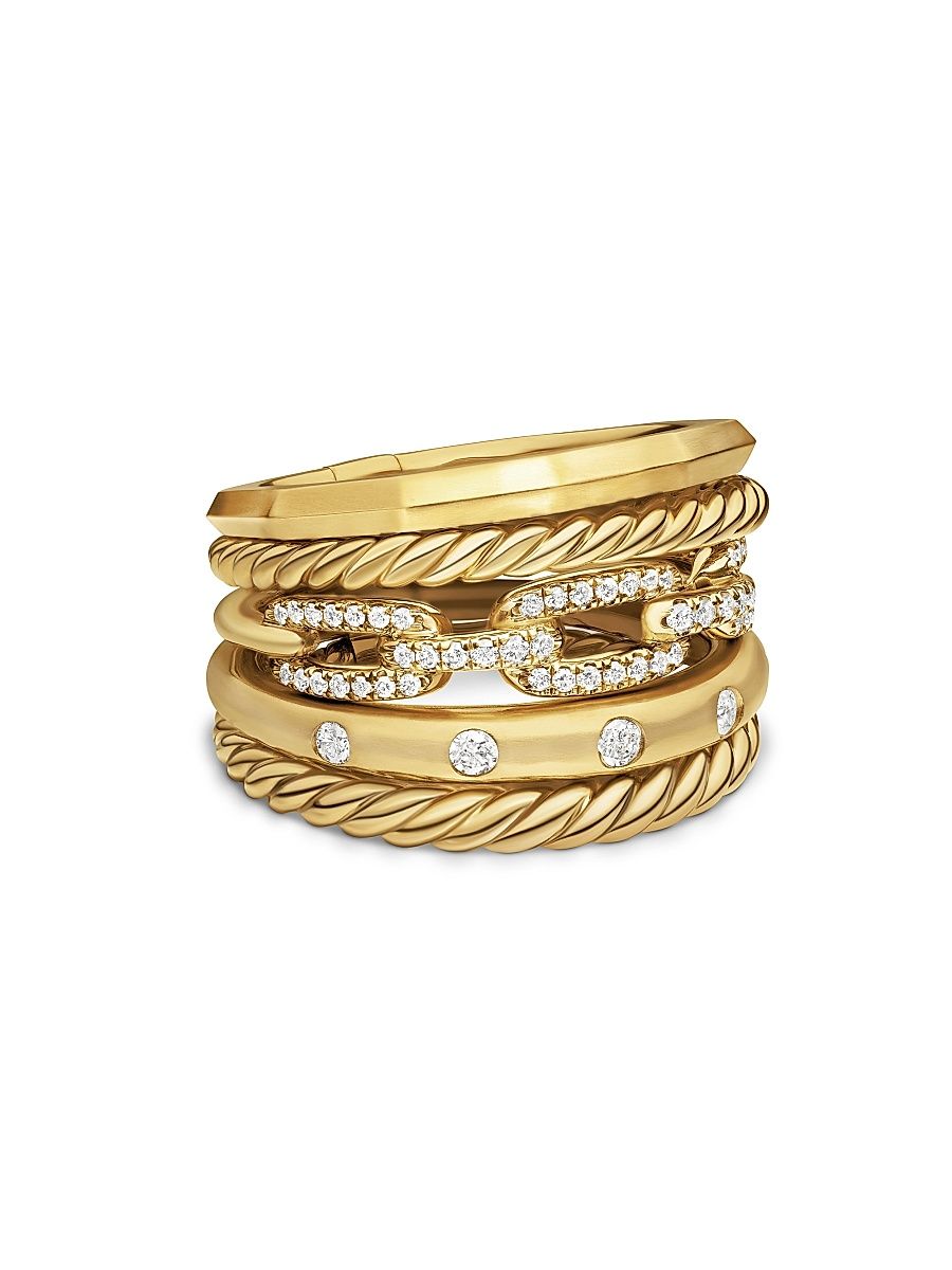 Women's Stax Five Row Ring in 18K Yellow Gold - Diamond - Size 9