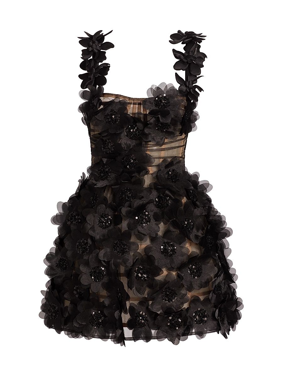 Women's Rosalie Noir Appliqué Minidress - Black - Size Large