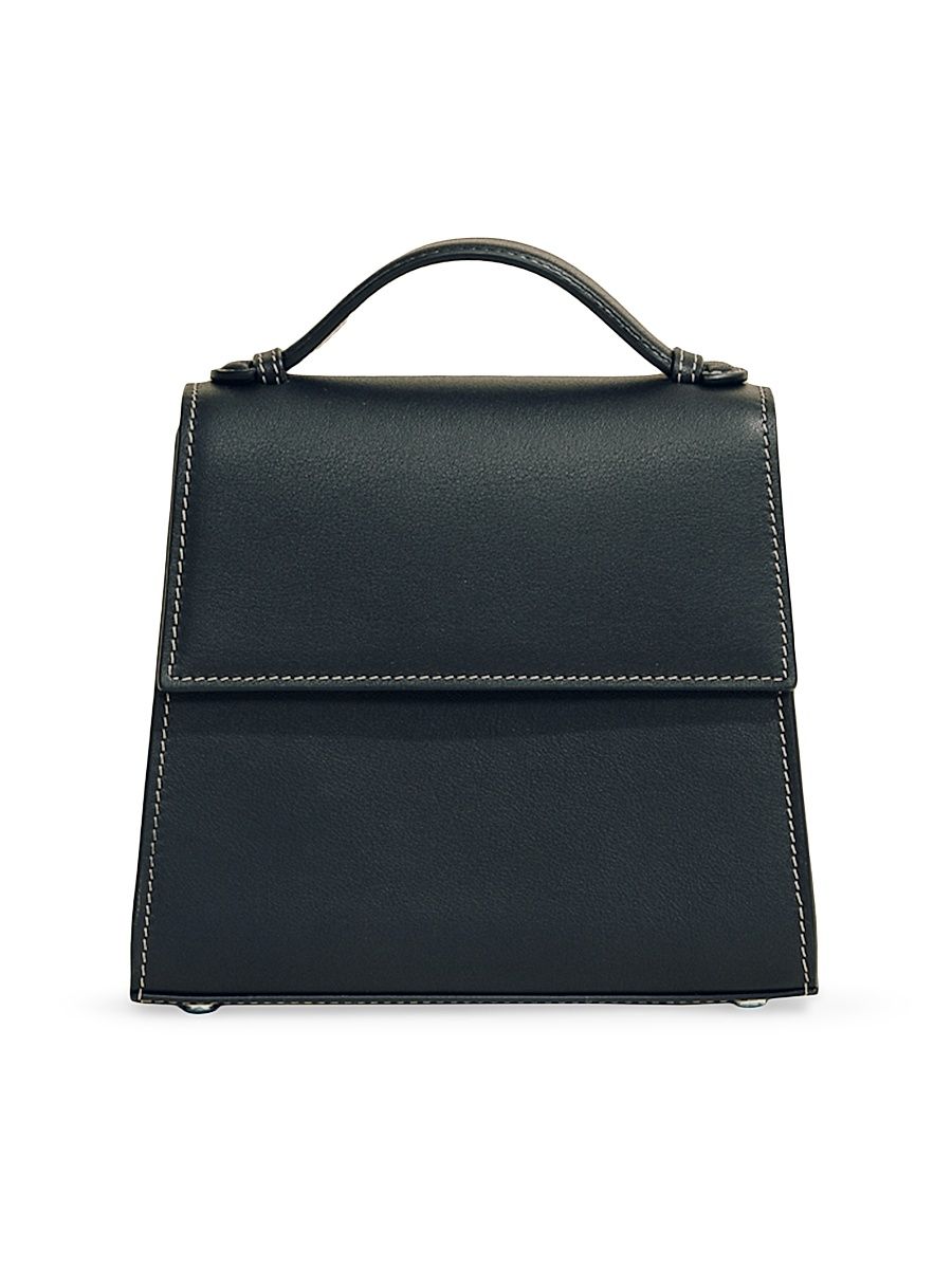 Women's Small Leather Top Handle Bag - Black