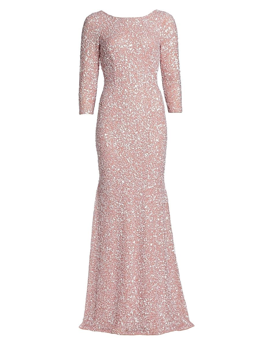 Women's Three-Quarter Sleeve Sequin Sheath Gown - Blush - Size 10